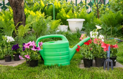 Close-up of garden clearance showing green waste and van loading